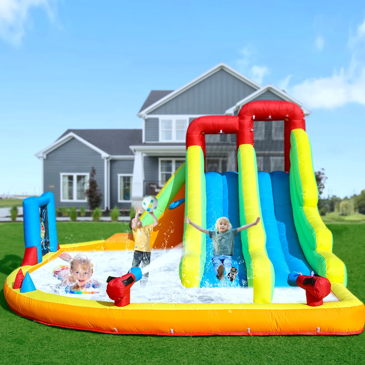 12x14.5ft Inflatable Double Water Slide Bounce House with Blower For Kids Party Commercial children's playground