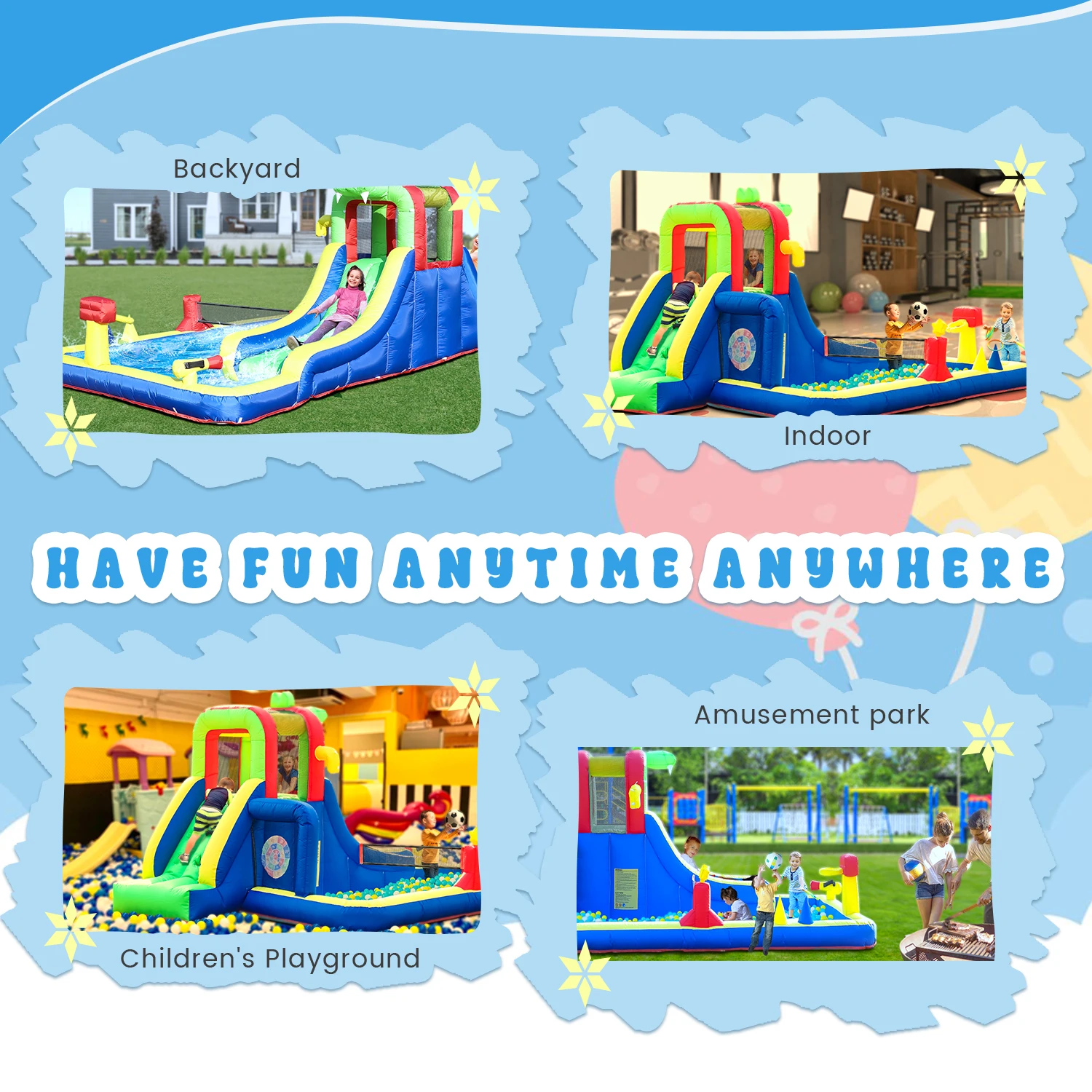 12x14.5ft Inflatable Double Water Slide Bounce House with Blower For Kids Party Commercial children's playground