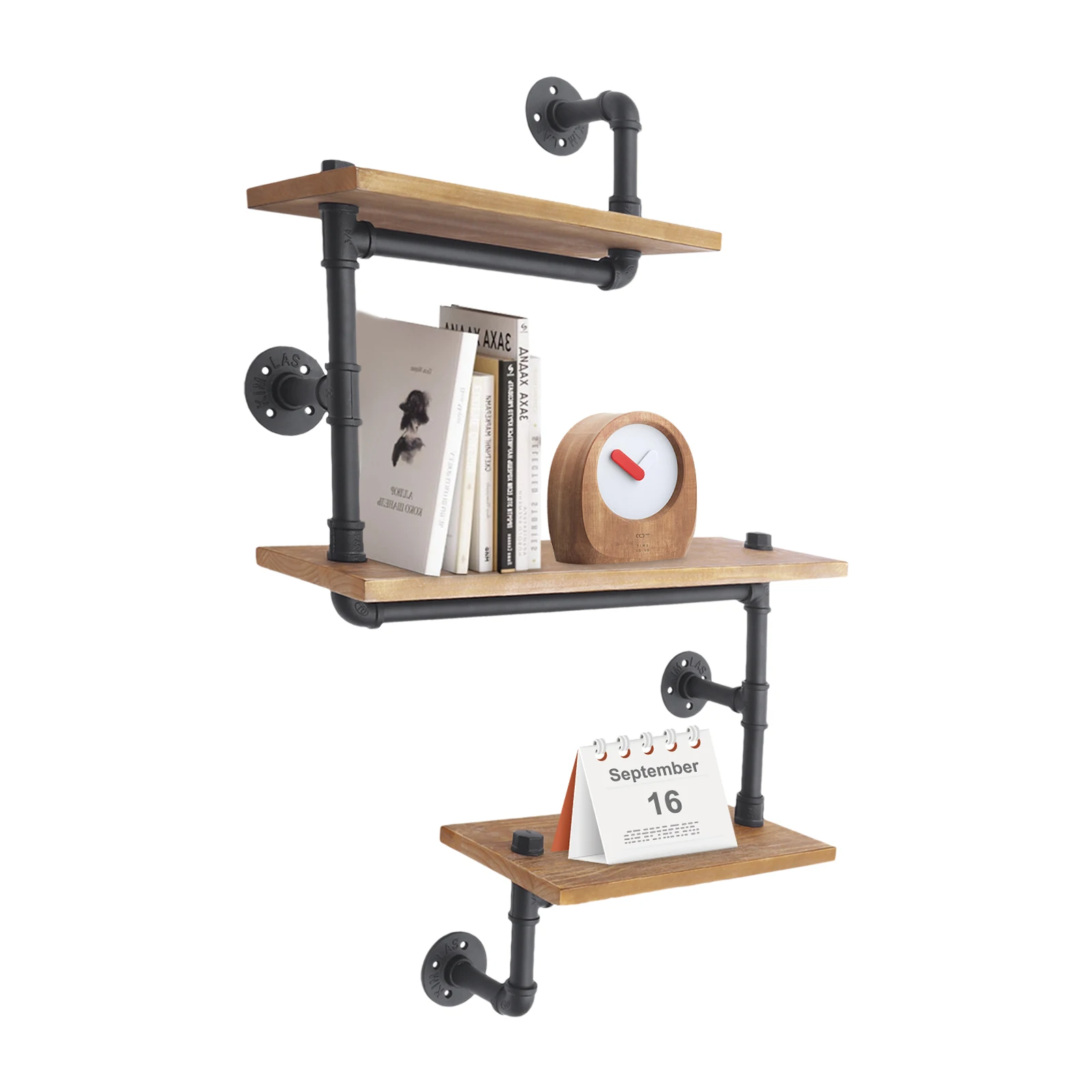 3 Tier Vintage Retro Industrial Wooden Wall Shelf Storage Shelf Metal Storage Shelf for Living Room Kitchen Bathroom Black
