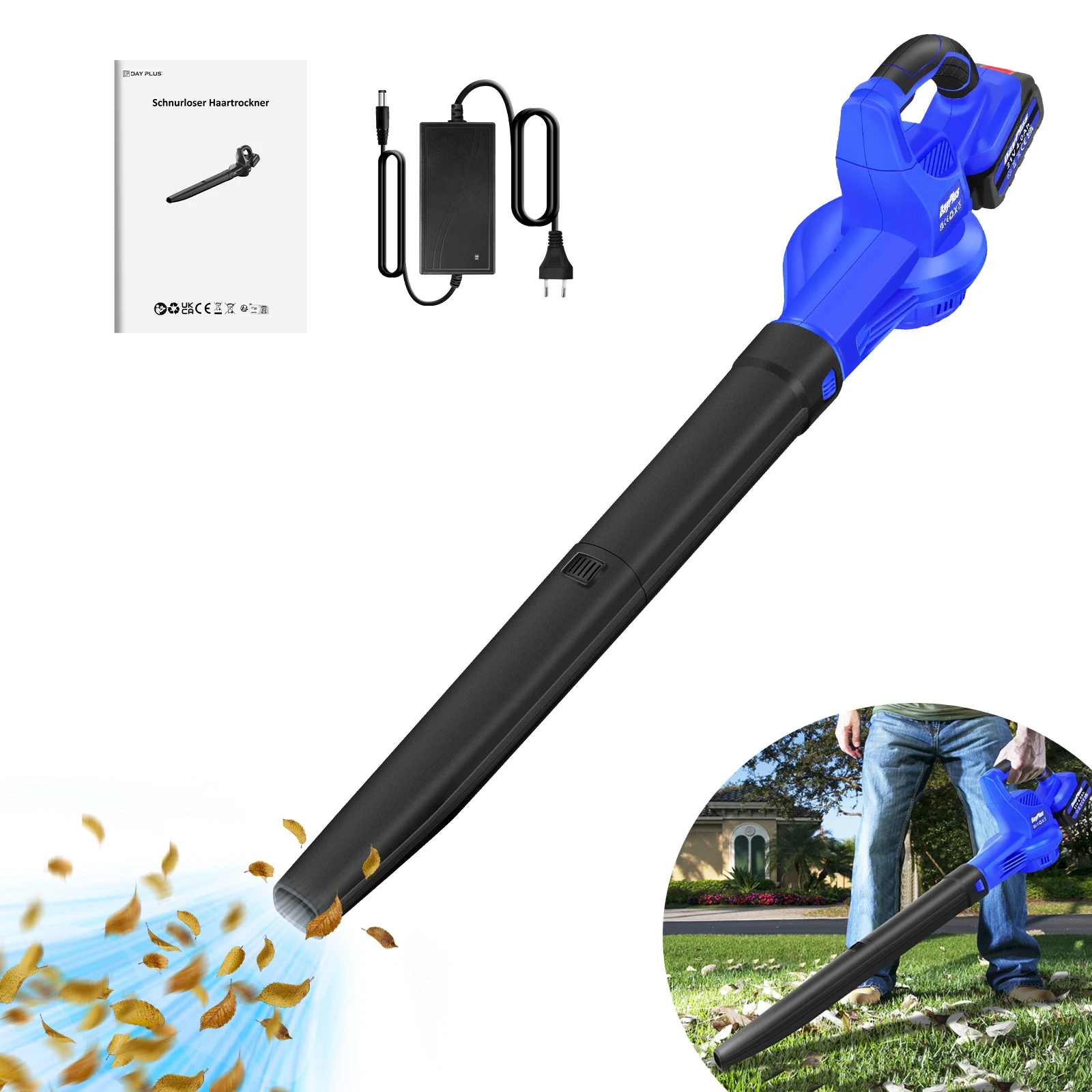 Cordless Leaf Blower Vacuum Shredder, 300W Garden Blower and Vacuum Electric, 4.0Ah Battery