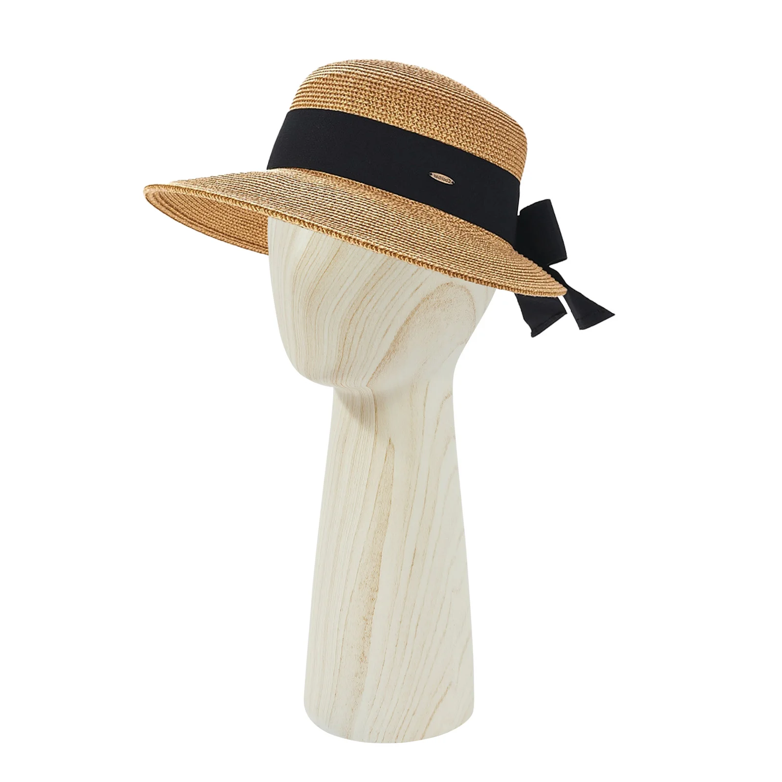 Wood Grain Mannequin Head Wig Display Stand Fiberglass Dummy Model for Salon Hat Cap Styling Training