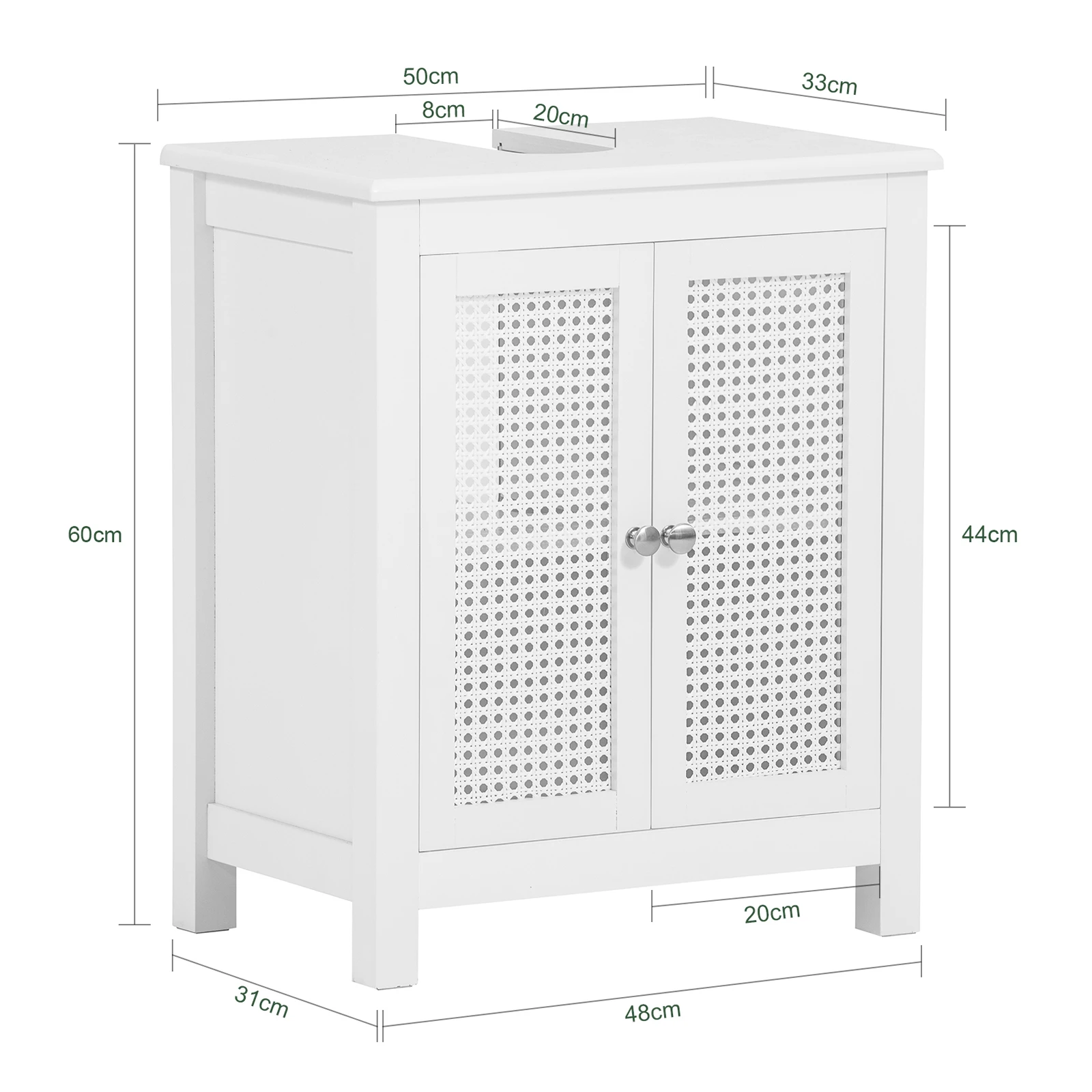 SoBuy BZR35-W washbasin under wardrobe with grid look doors bathroom wardrobe Vanity under wardrobe bathroom furniture White BHT approx.: 50x60x33cm