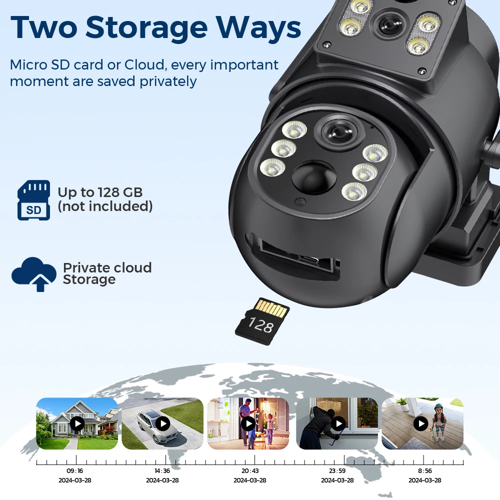 ABUNTU 8MP 4K Wireless Solar Camera Wifi Dual Screens ICSEE Security Camera Solar Panel 365 Days Standby PIR Human Detection