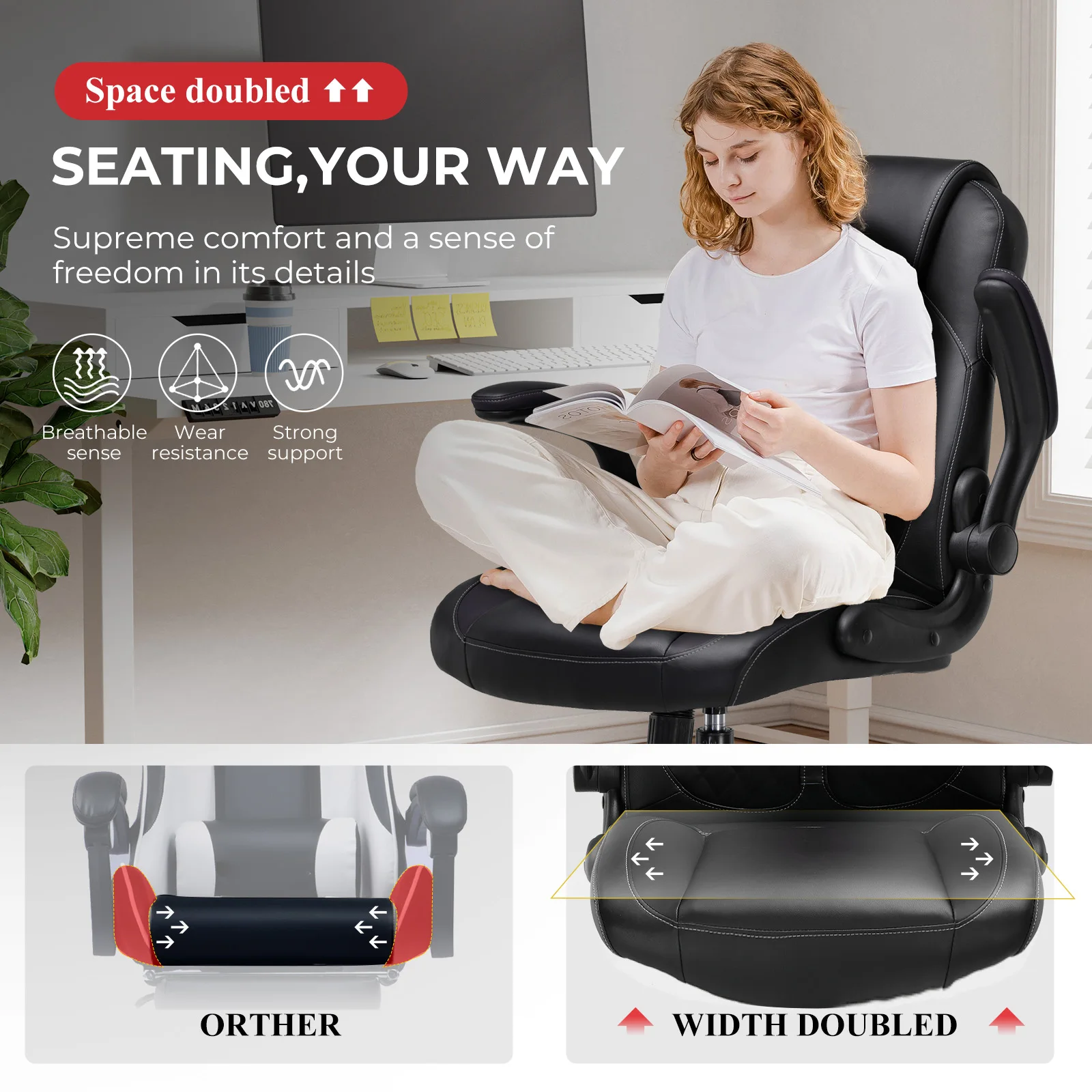 GTPLAYER Gaming chair with folding armrest, gamer chair with rocking function, Ergonomic computer gaming chair