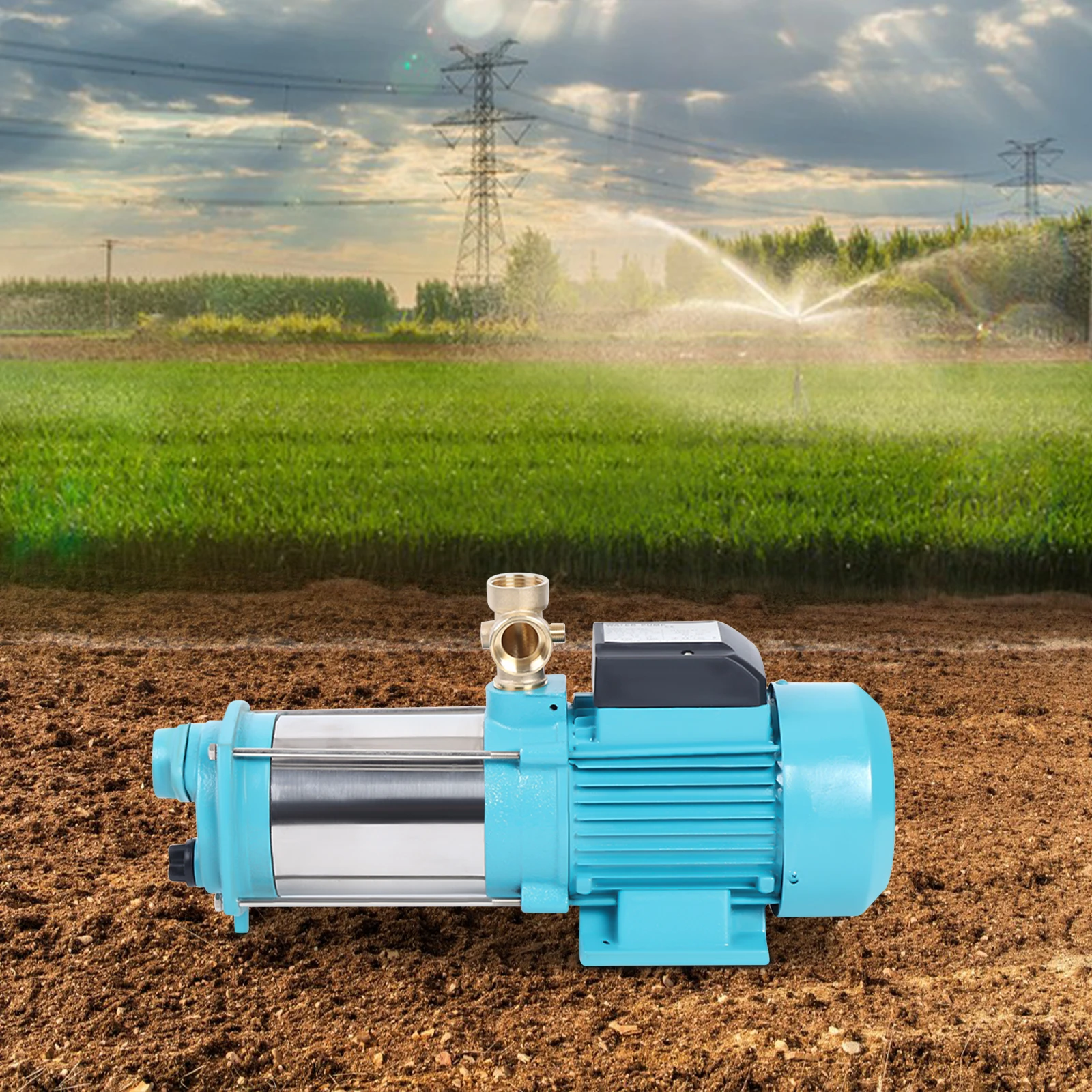 1300W Centrifugal Pump Stainless Steel Water Pump with Pressure Switch Manometer IP44 for Farm Watering