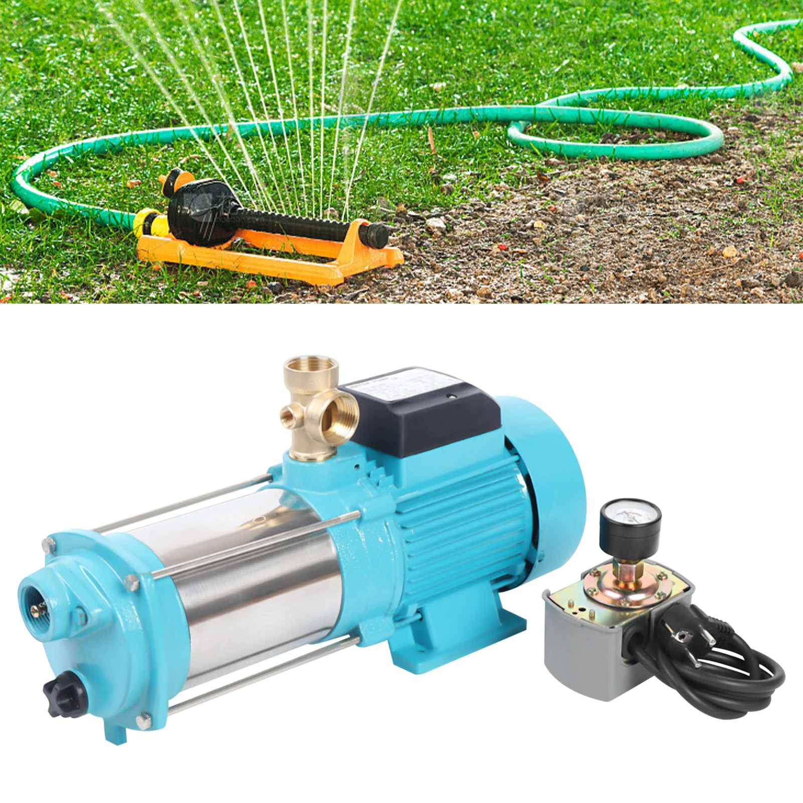 1300W Centrifugal Pump Stainless Steel Water Pump with Pressure Switch Manometer IP44 for Farm Watering