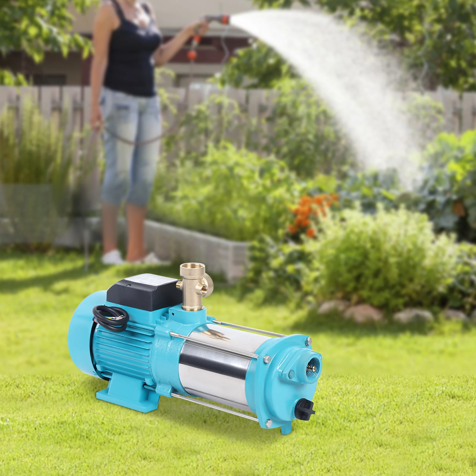 1300W Centrifugal Pump Stainless Steel Water Pump with Pressure Switch Manometer IP44 for Farm Watering