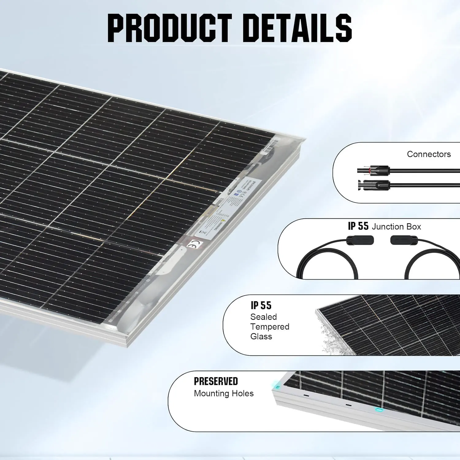 18V Glass Solar Panel 120W 240W Bifacial Solar Panels Monocrystaillne Solar Cell 12V/24V Battery Charger For Home Roof RV Boat