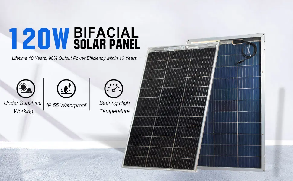 18V Glass Solar Panel 120W 240W Bifacial Solar Panels Monocrystaillne Solar Cell 12V/24V Battery Charger For Home Roof RV Boat
