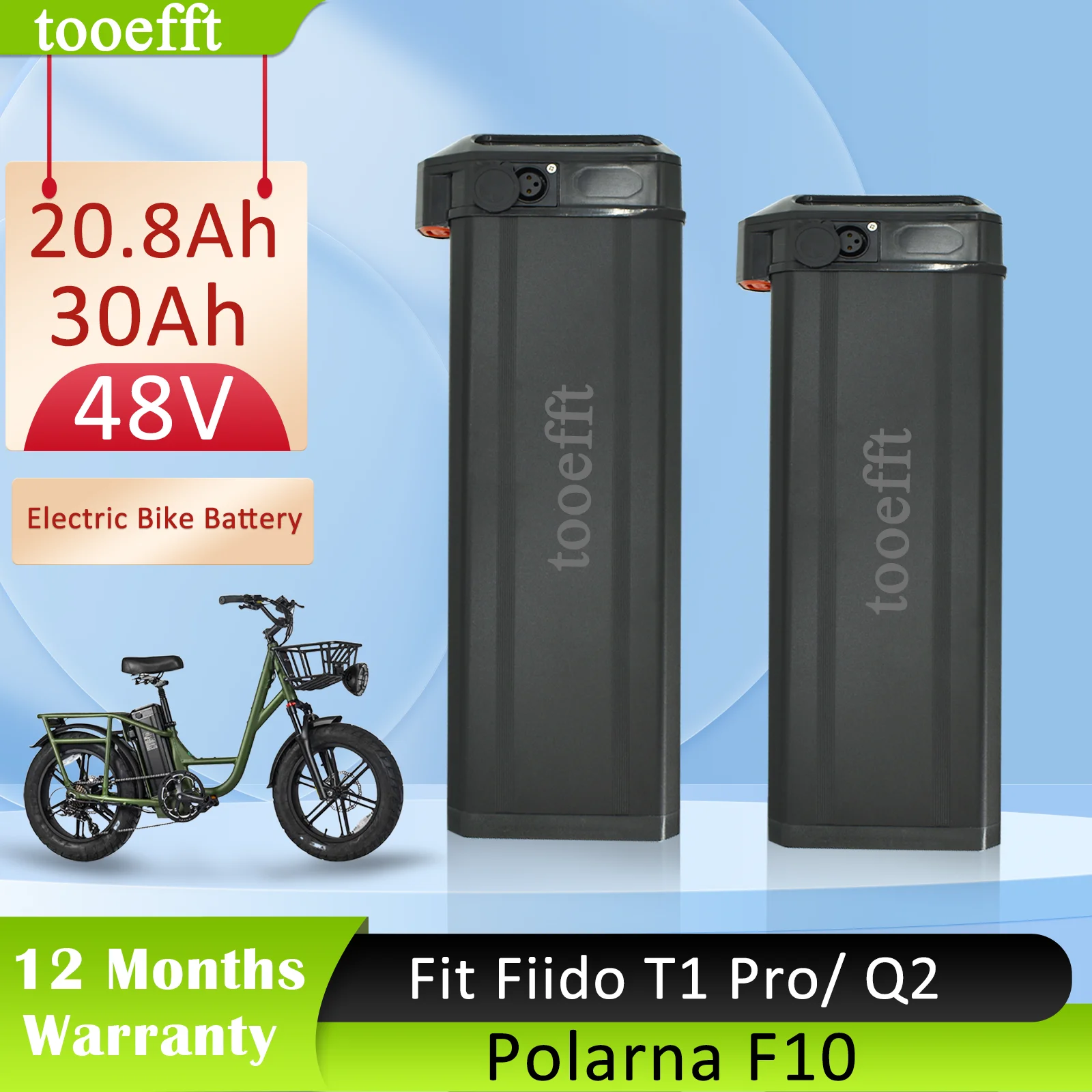 L395mm Electric Bicycle Lithium Battery 48V 20.8Ah 30Ah ebike Battery for fiido T1 pro fiido Q2 Polarna F10