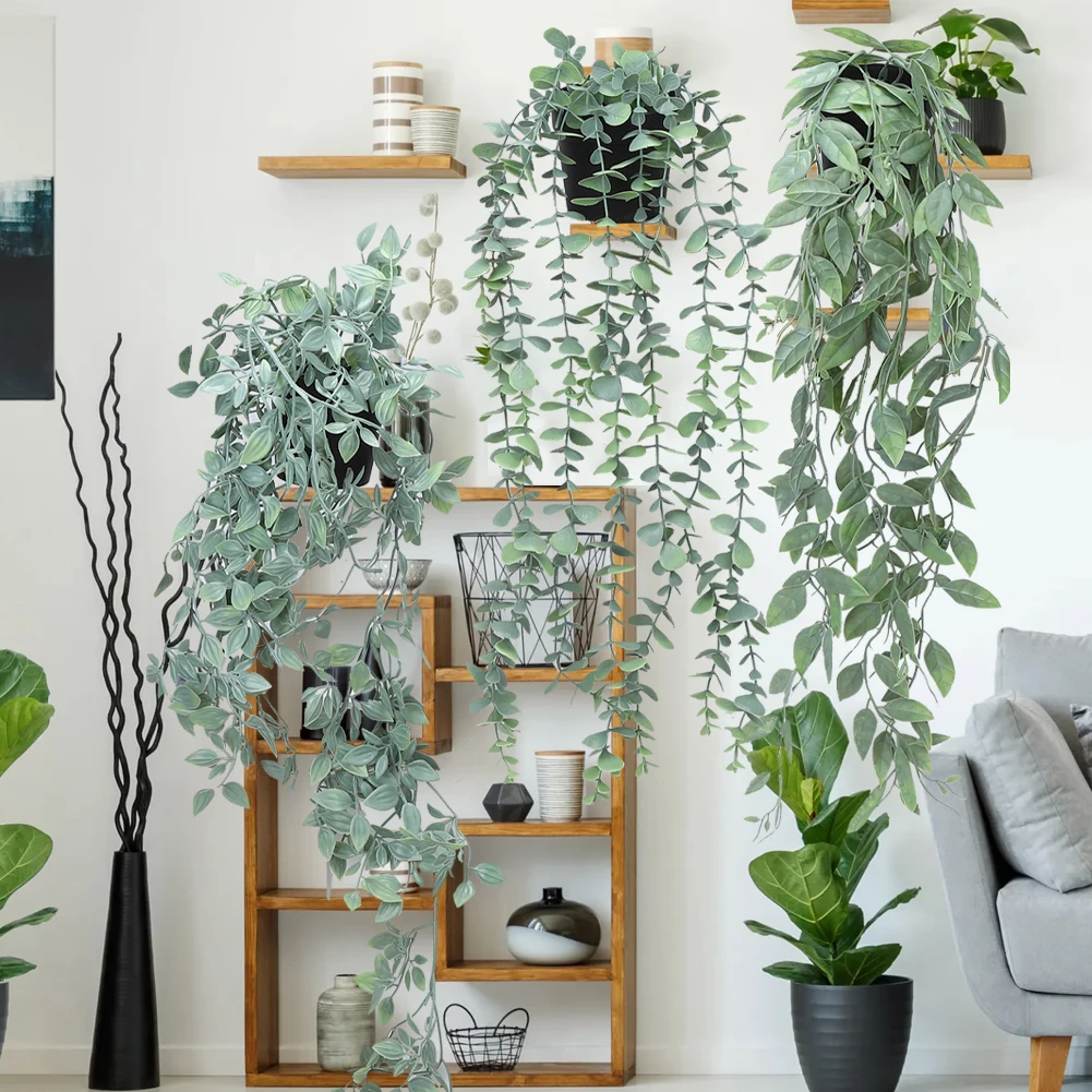 3 Pack Artificial Hanging Plants Fake Potted Greenery Faux Plant Fake Hanging Plants with Pot for Home Garden Indoor Outdoor