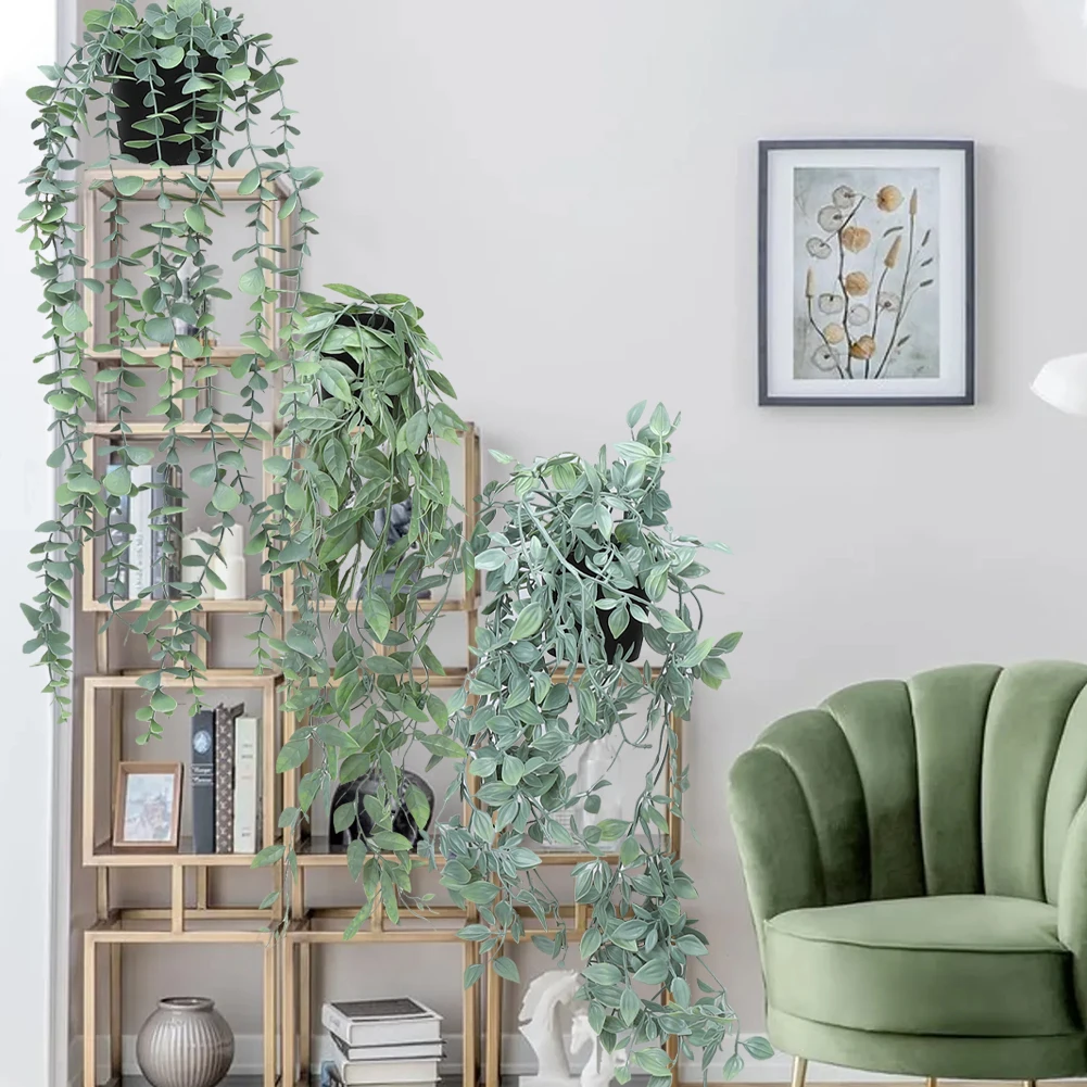 3 Pack Artificial Hanging Plants Fake Potted Greenery Faux Plant Fake Hanging Plants with Pot for Home Garden Indoor Outdoor