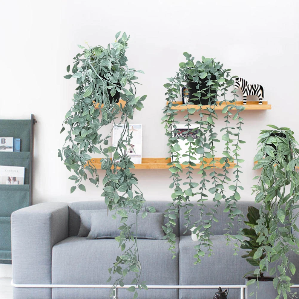 3 Pack Artificial Hanging Plants Fake Potted Greenery Faux Plant Fake Hanging Plants with Pot for Home Garden Indoor Outdoor