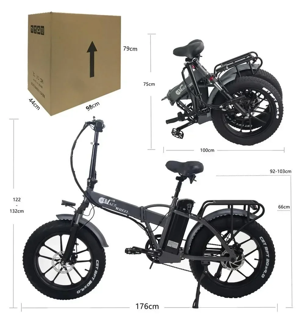 CMACEWHEEL GW20 48V18AH Lithium Battery Electric Bike Adult 20*4 Inch Fat Tire Mountain City Electric Bicycle