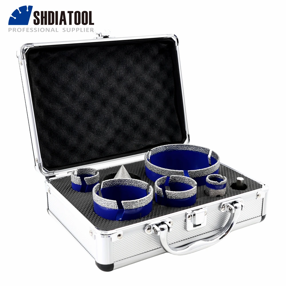 SHDIATOOL 7Pcs Diamond Drill Bit Set Dia35/50/68/100mm Drilling Crown+25mm Milling Finger Bit+50mm Chamfer+ HEX Adapter Tile Kit