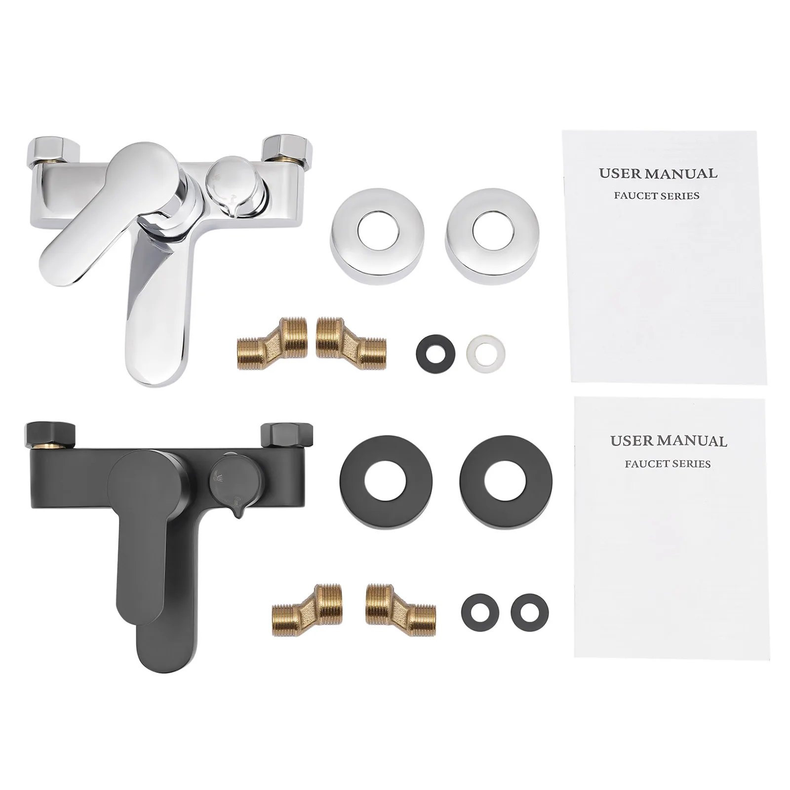 Npt1/2 '' 2-holesingle Lever Bath Faucet Wall Mounted Surface Mounted Bath Faucet Bathroom Shower Faucet Black/silver 0.5-0.7mpa