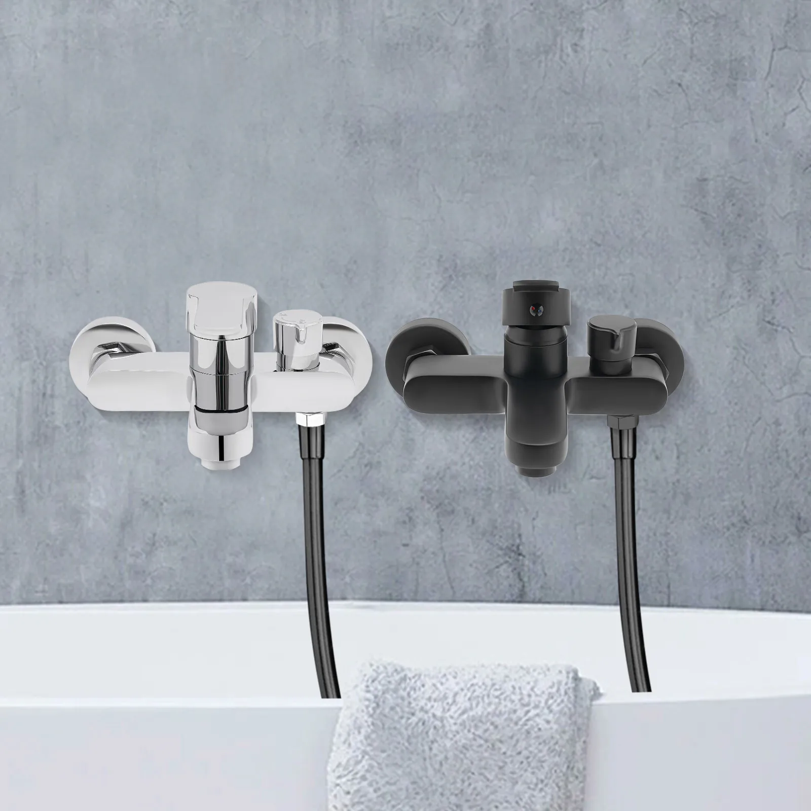 Npt1/2 '' 2-holesingle Lever Bath Faucet Wall Mounted Surface Mounted Bath Faucet Bathroom Shower Faucet Black/silver 0.5-0.7mpa