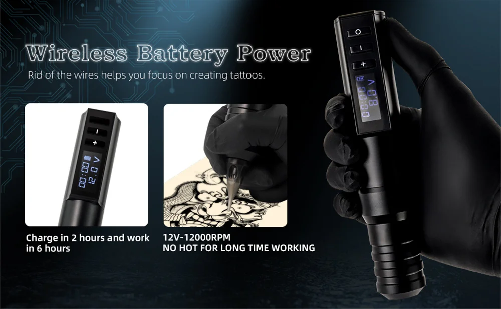 Kiss of Dragon Hunter Tattoo Machine Professional Coreless Motor Wireless Pen Set for Tattoo Artists and Beginners Kit