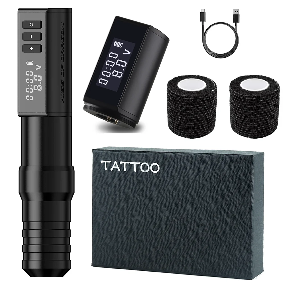 Kiss of Dragon Hunter Tattoo Machine Professional Coreless Motor Wireless Pen Set for Tattoo Artists and Beginners Kit