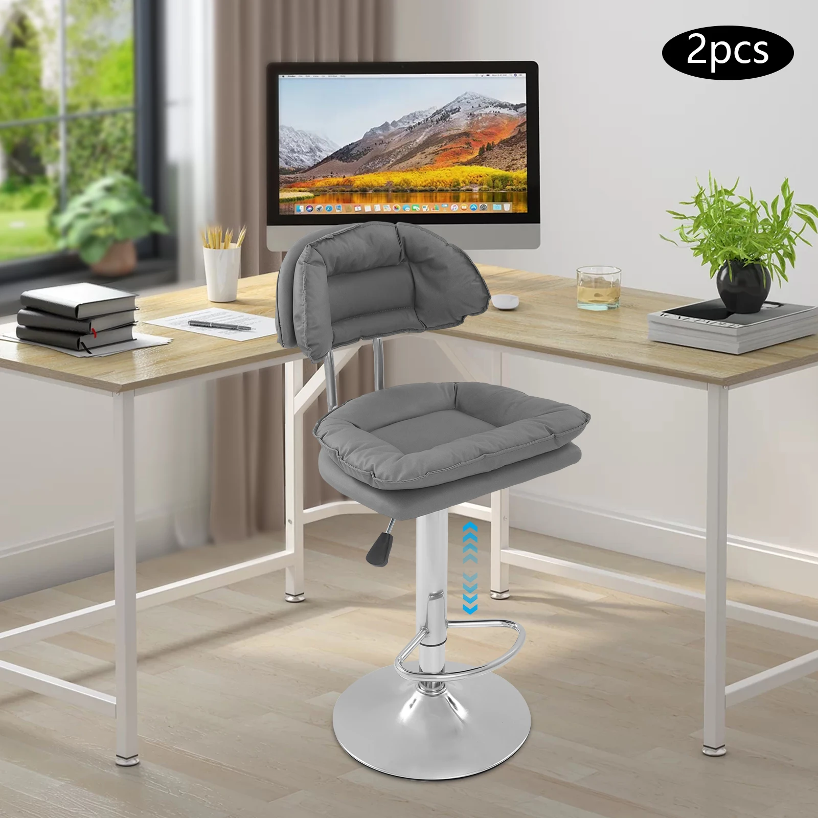2 Pcs Freestanding Bar Stools Height Adjustable Bar Stool 360° Rotatable Chair for Dining Room