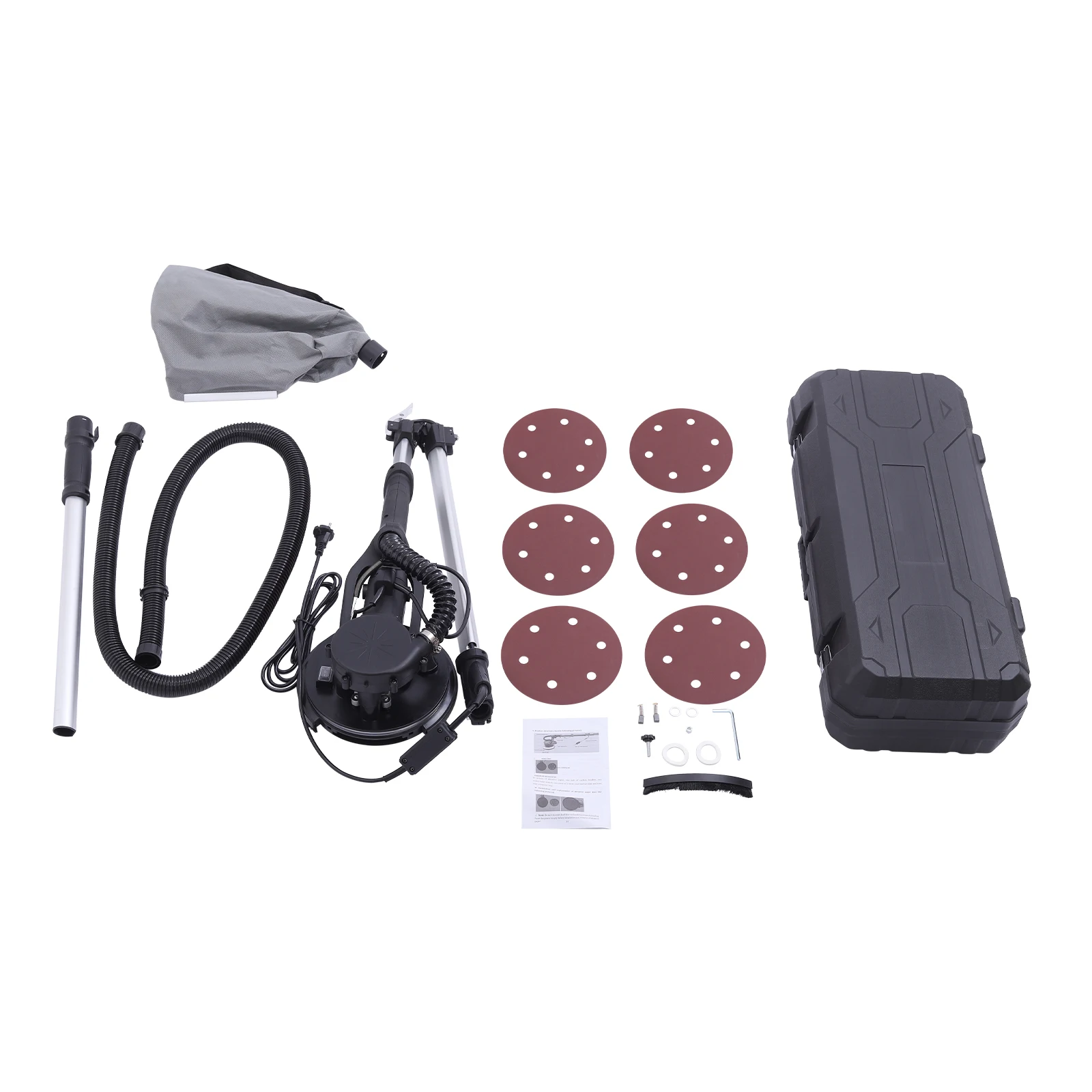 850W Electric Dustless Drywall Sander Ceiling Wall Putty Self Suction Grinning Machine w/LED Light+Bag, Angle Speed Adjustable