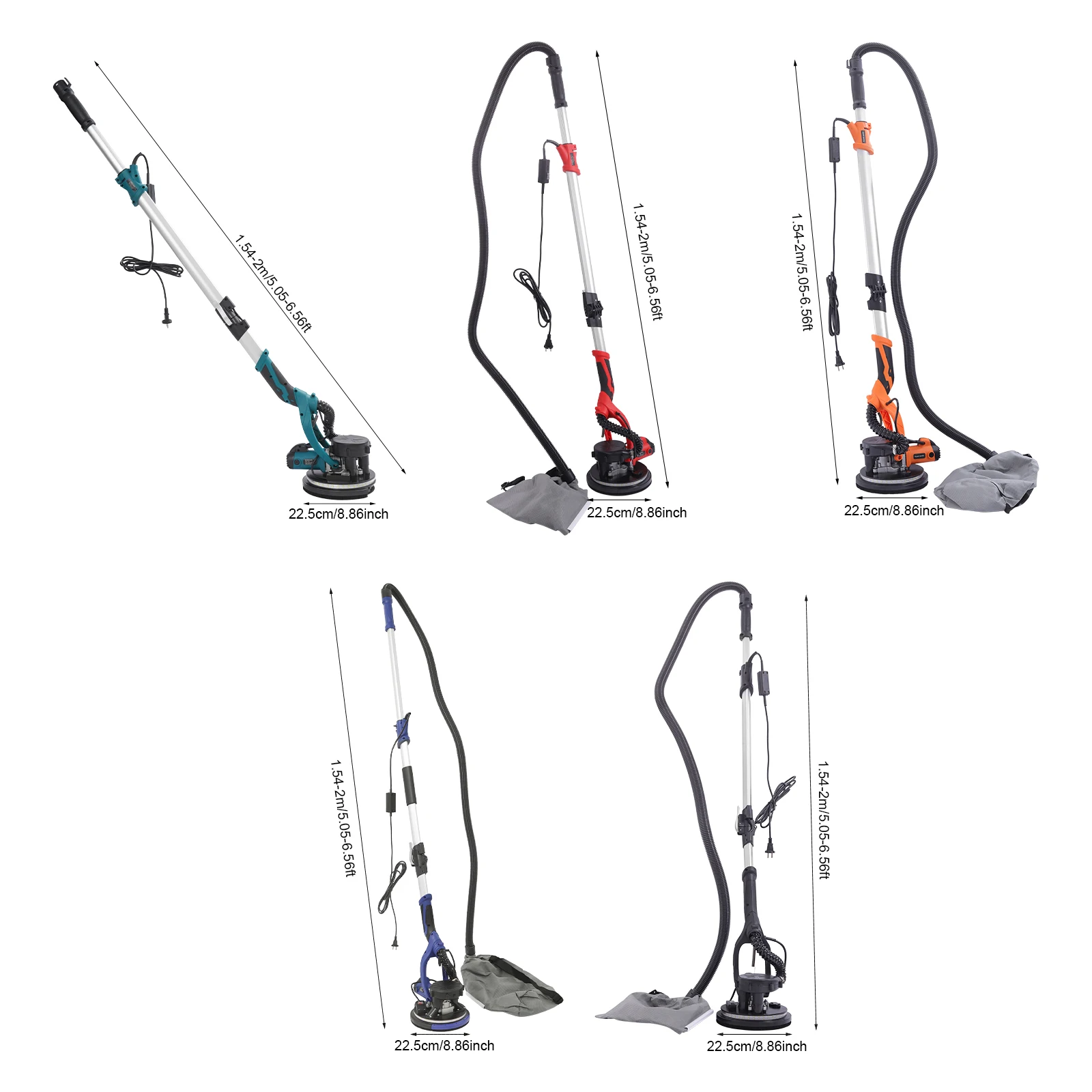 850W Electric Dustless Drywall Sander Ceiling Wall Putty Self Suction Grinning Machine w/LED Light+Bag, Angle Speed Adjustable