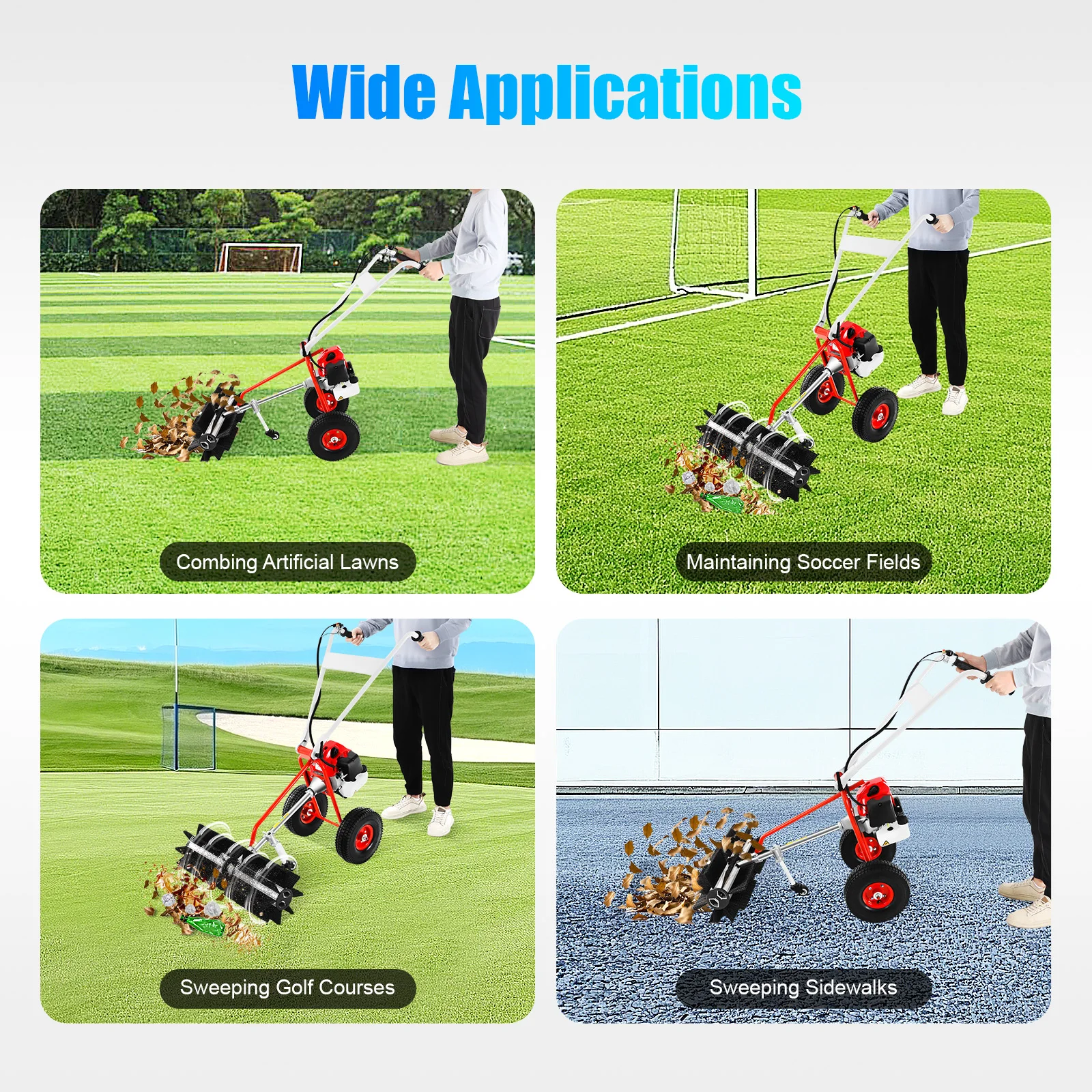 1.7hp Horsepower Lawn Yard Sweeper with Goggles 2 Large Wheels 23.62in Sweeping Width Leaf Blower for Sweep Leaves 