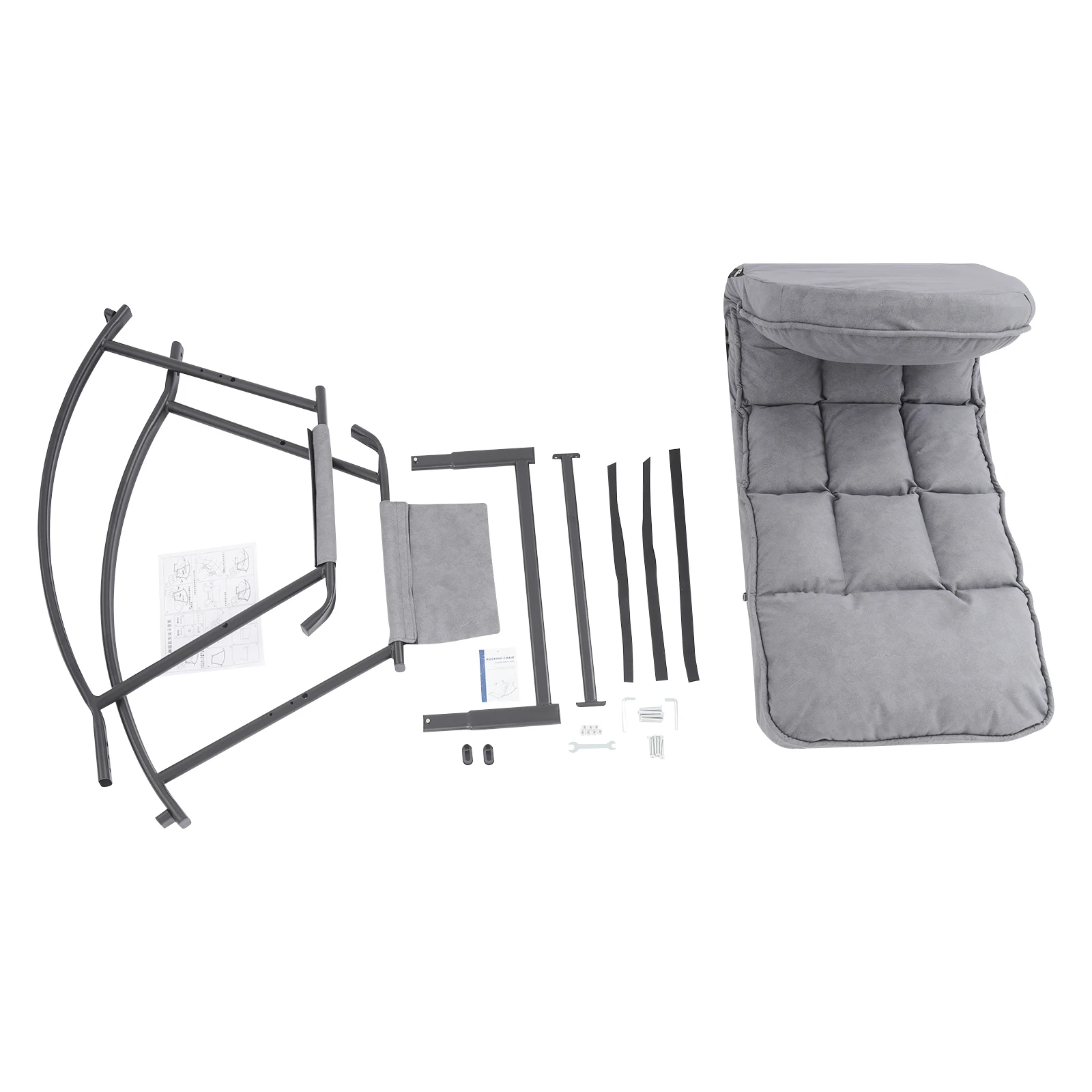 Dark Grey Soft Cushion And Backrest Rocking Chair Footrest Can Be Adjusted In 3 Positions For Easy Lounging