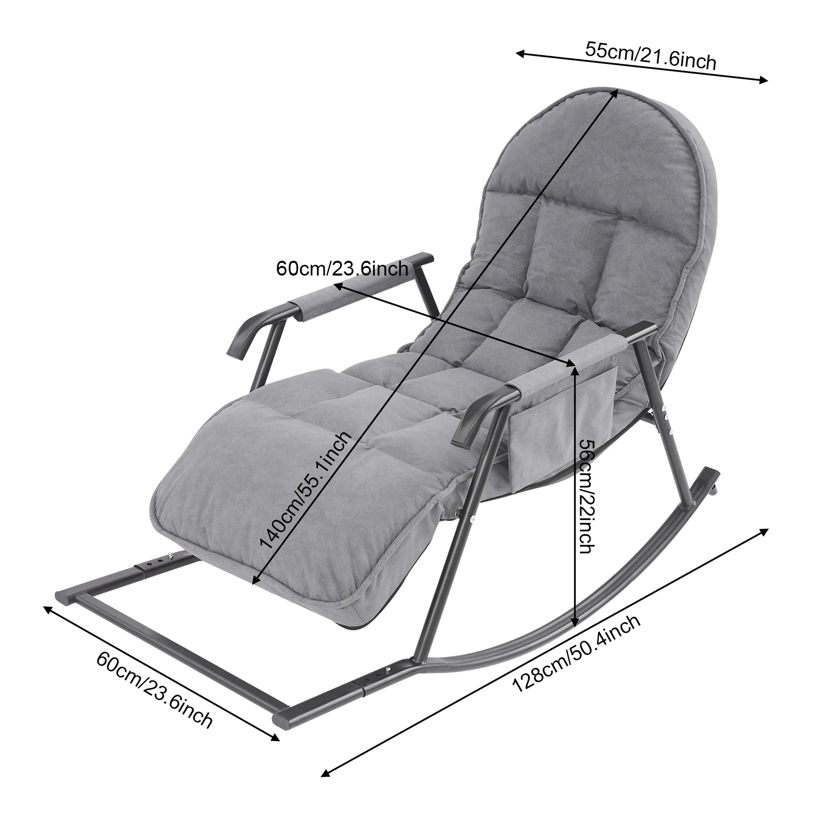 Dark Grey Soft Cushion And Backrest Rocking Chair Footrest Can Be Adjusted In 3 Positions For Easy Lounging