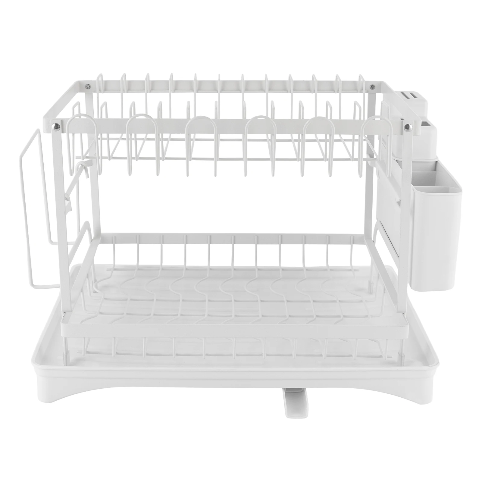 Dish Drainer Kitchen Countertop Dish Drying Rack Cutlery Holder with Spout and Draining Tray--Black/White