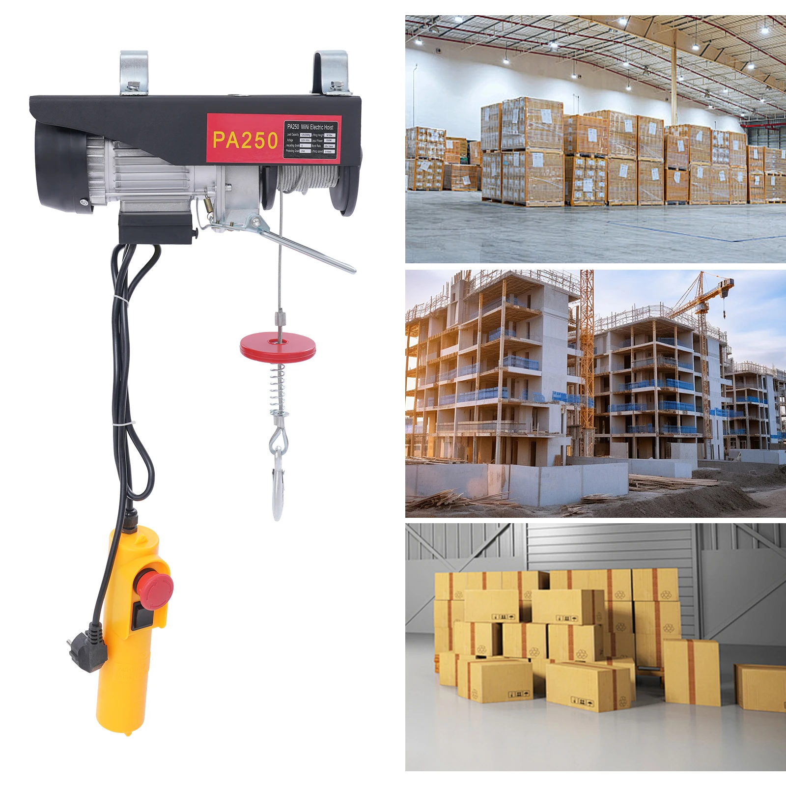 250kg Electric Hoist Lifting Crane Wired Remote Control Cable Hoist Winch for Boat Car Garage Elevator
