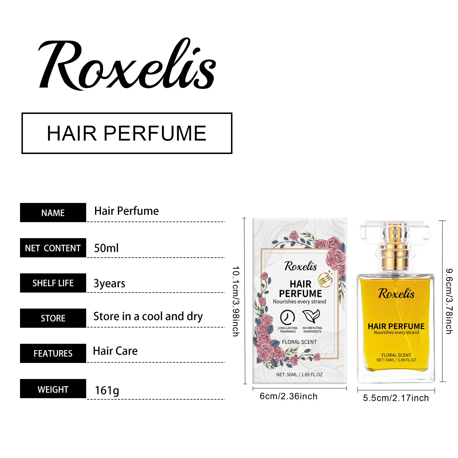 Roxelis 50ml Freshing Floral Perfume Hair Essential Oil Lasting Fragrance Charming Scent Nourish Repair Curly Dry Hair Perfume