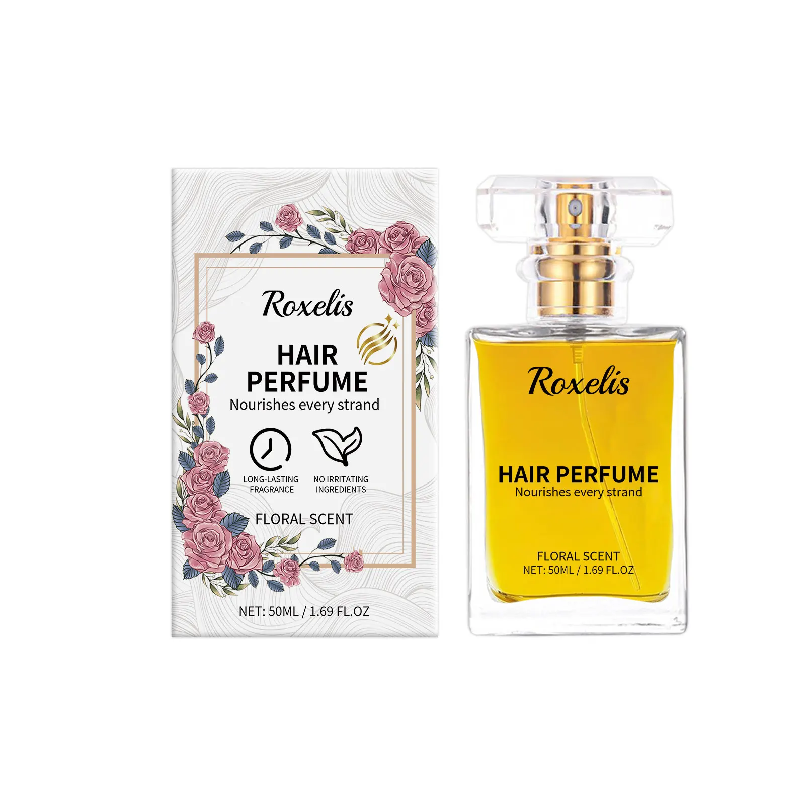 Roxelis 50ml Freshing Floral Perfume Hair Essential Oil Lasting Fragrance Charming Scent Nourish Repair Curly Dry Hair Perfume