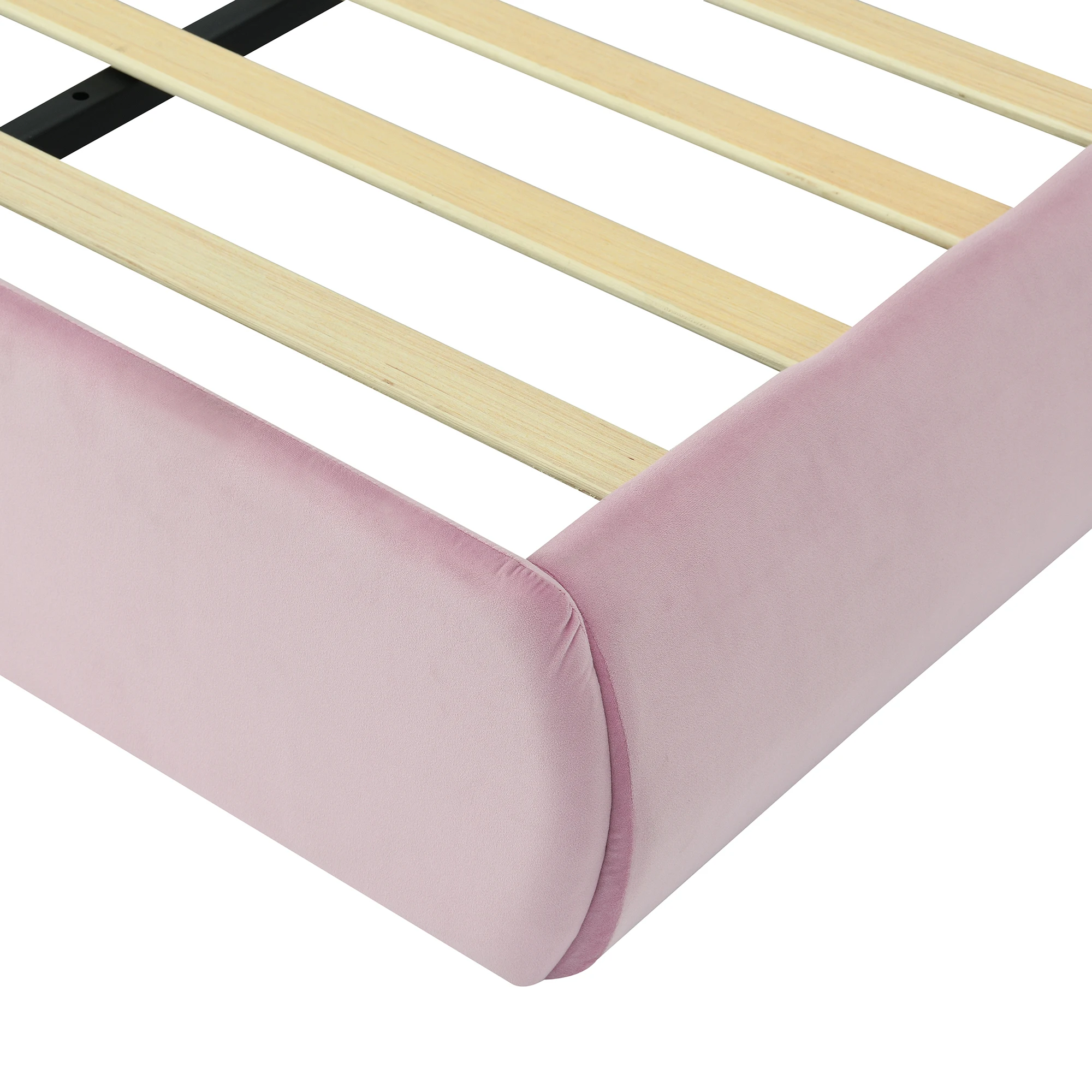 Children's Bed 90x200cm Upholstered Single Bed with Wooden Slats,Two Storage Stools,Rabbit Ear Design with LED Light,Velvet