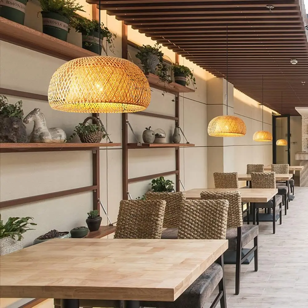 Natural Bamboo Chandelier Handwoven Pendant Light Japanese Style Woven Hanging Lamp Lantern for Living Room Dining Bedroom Lamp
