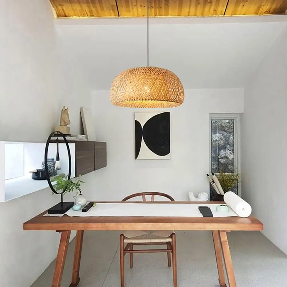 Natural Bamboo Chandelier Handwoven Pendant Light Japanese Style Woven Hanging Lamp Lantern for Living Room Dining Bedroom Lamp