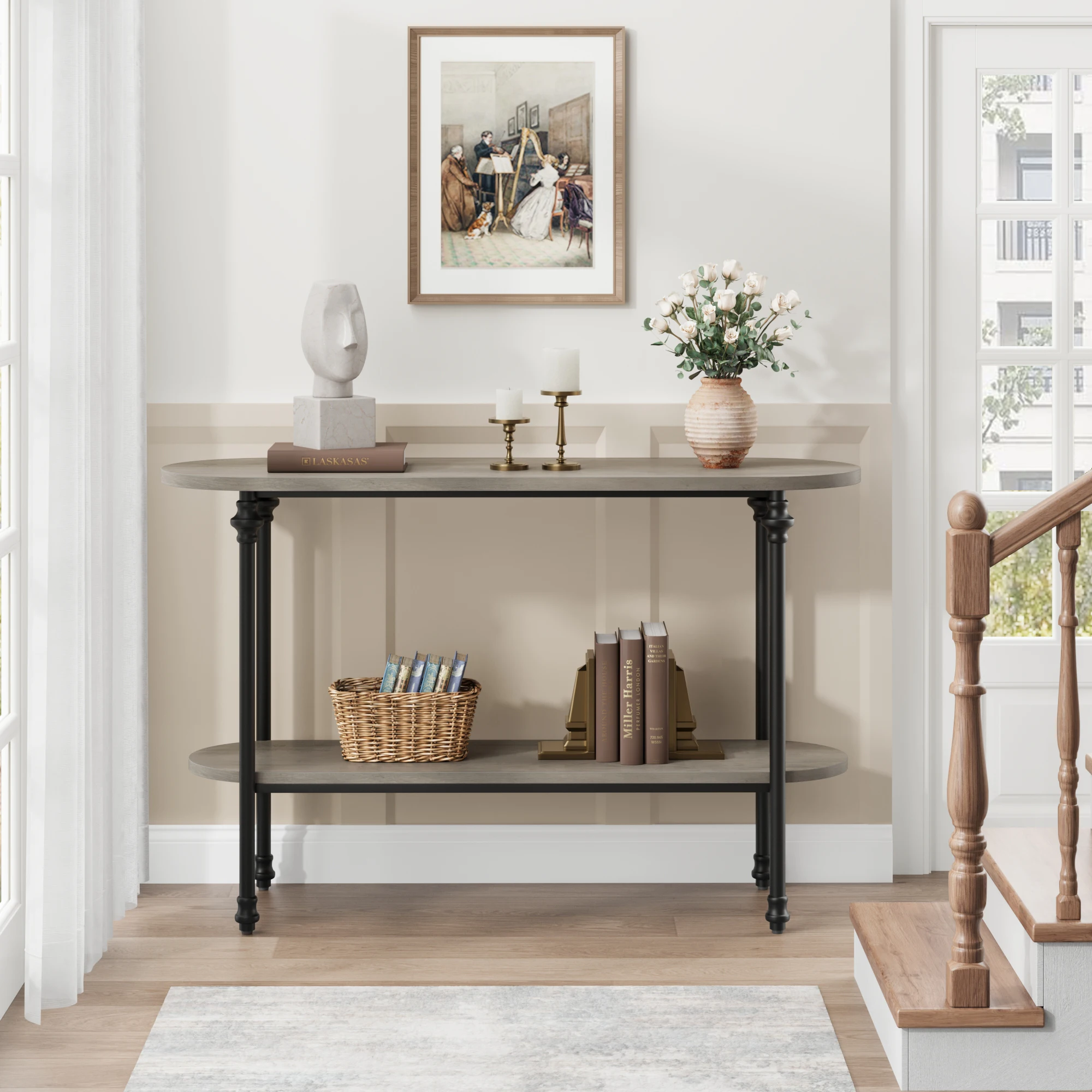 Entryway Table, 43.3" Console Table with Storage, 2 Tier Sofa Table with Metal Frame and MDF, Behind Couch Table for Living Room