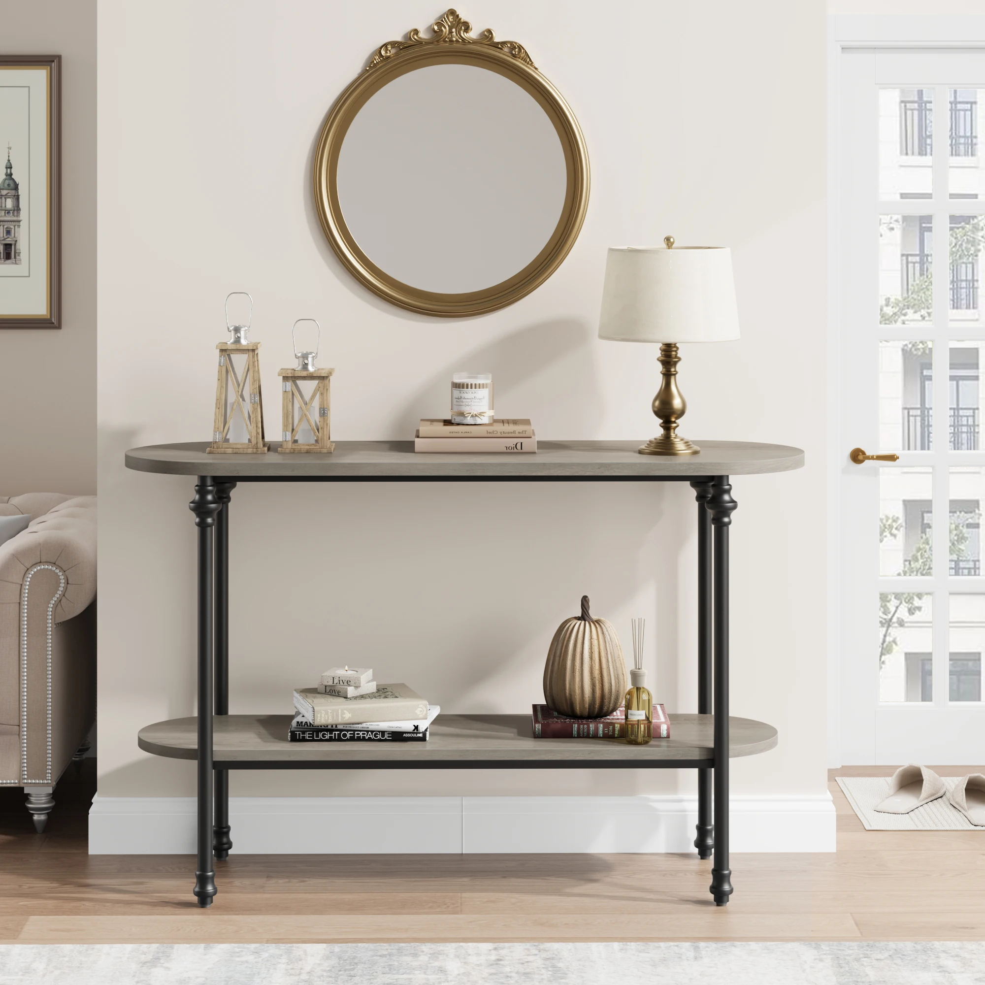 Entryway Table, 43.3" Console Table with Storage, 2 Tier Sofa Table with Metal Frame and MDF, Behind Couch Table for Living Room