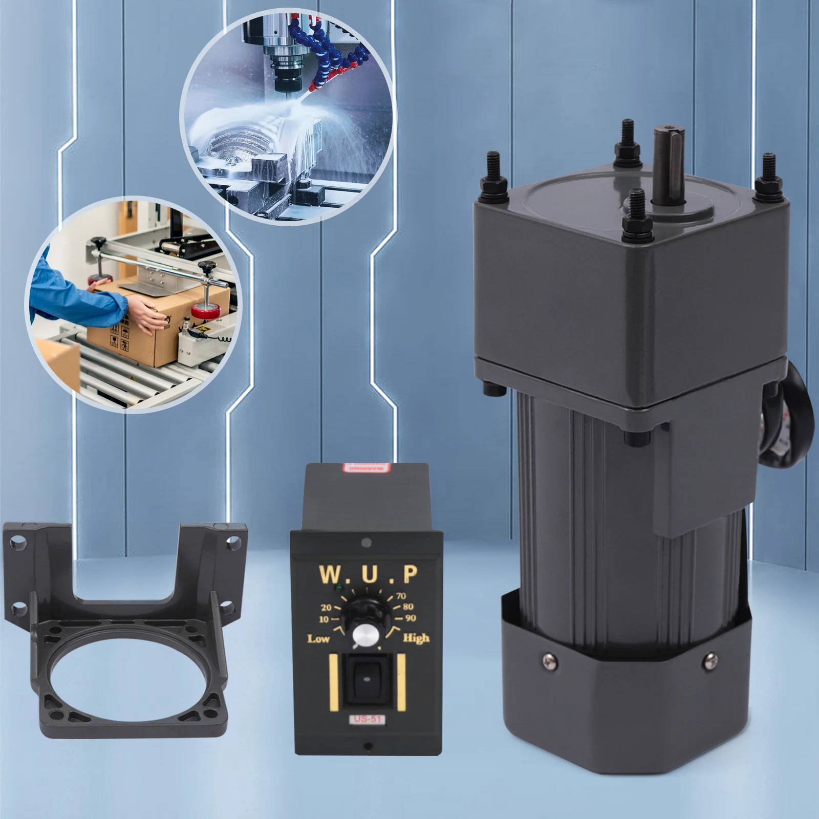 90W 20K Induction Motor with Gear Controller and Bracket| 1.2*2.8cm Shaft 220V AC Motor for Packaging Machine