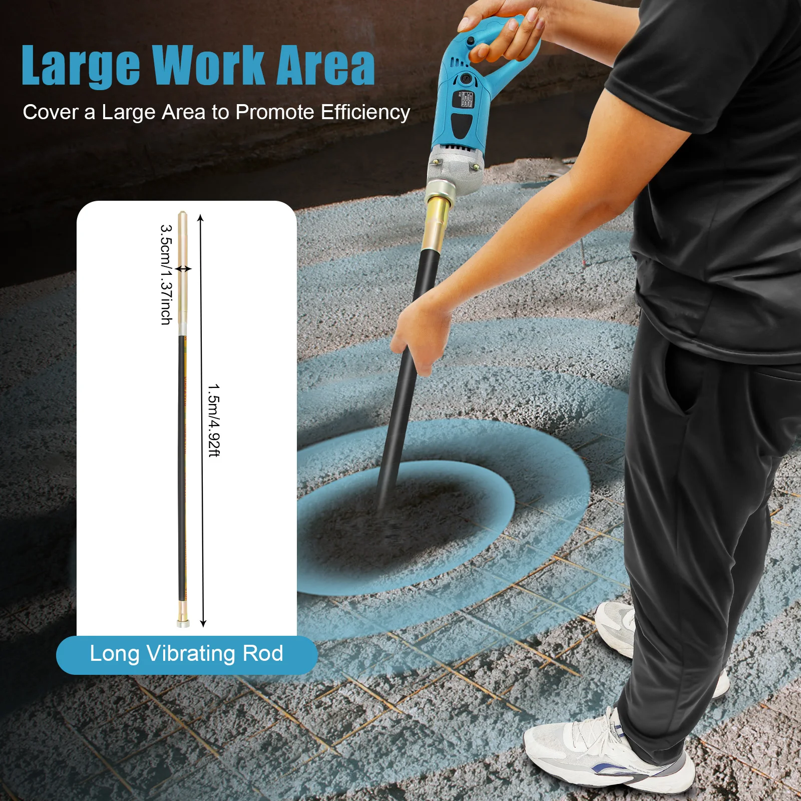 1300W Electric Concrete Vibrator 4000RPM High Power Portable Cement Mixing Tool with All-Copper Motor, 1.5m Rod, 220V for Construction Site Use