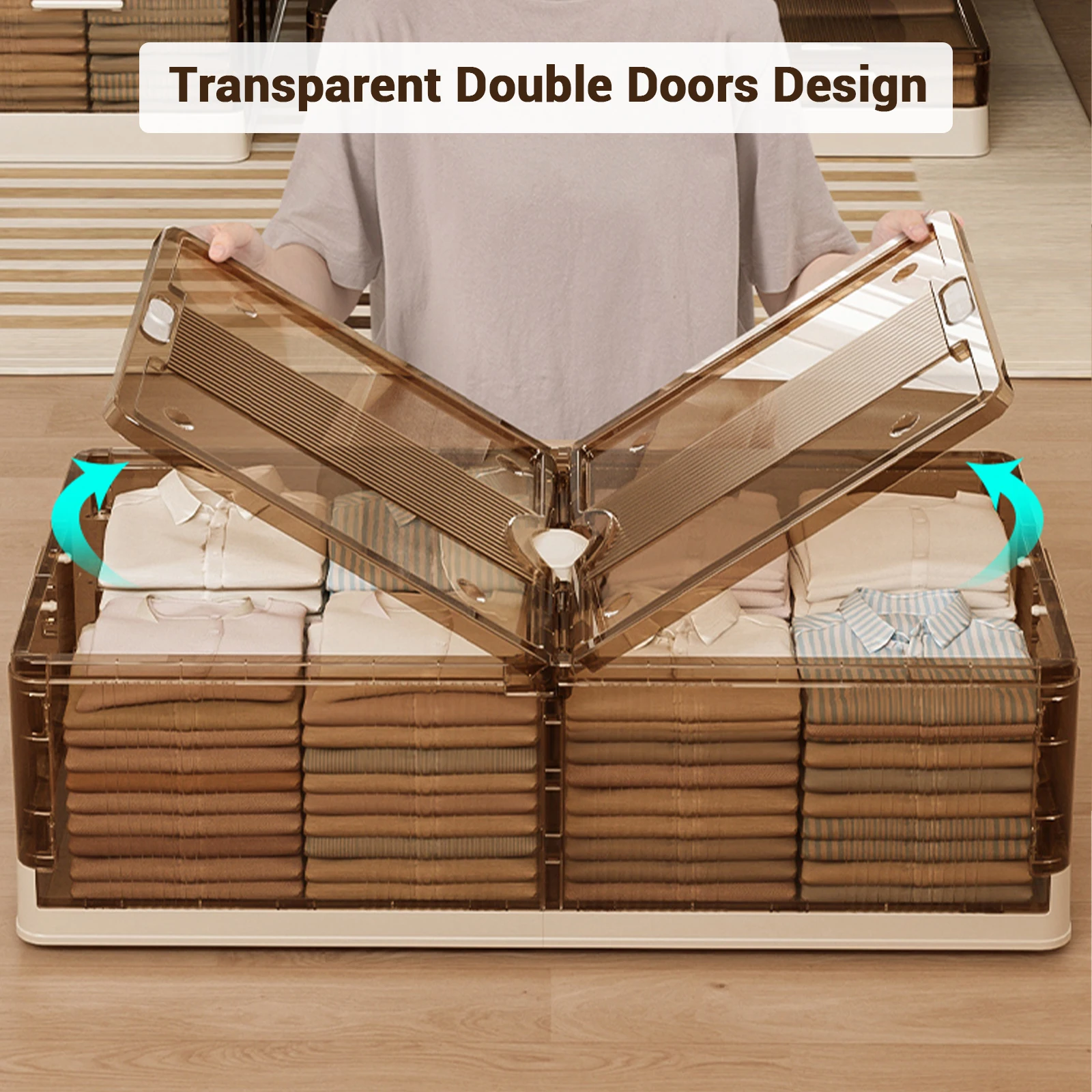 2pcs Bed Bottom Folding Storage Box Plastic Transparent Extra Large Roller Dustproof Storage Box Toy Clothes Quilt Storage Box