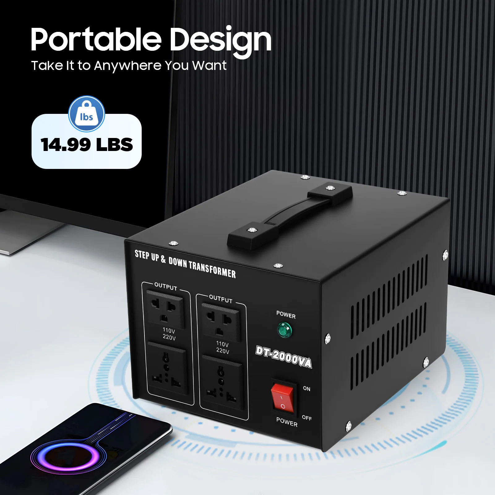 Power Transformers, 2000W 220V/110V Two-way Conversion One-Click Switch Transform Adapter for Imported Appliances