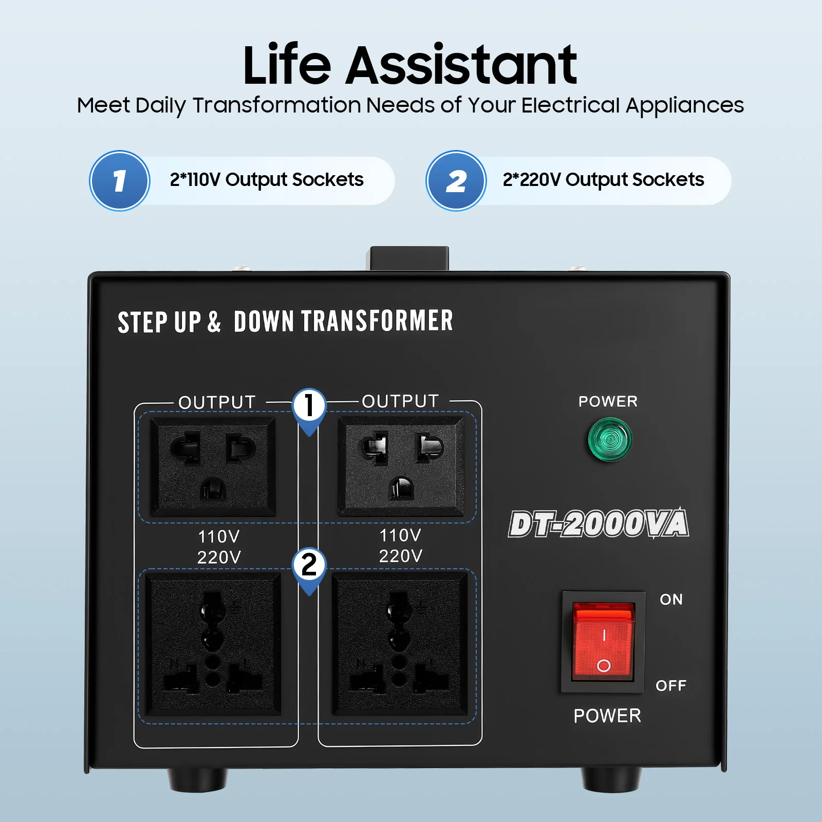 Power Transformers, 2000W 220V/110V Two-way Conversion One-Click Switch Transform Adapter for Imported Appliances