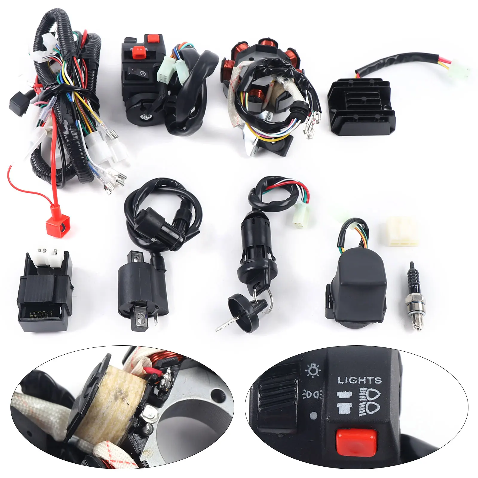 Motorcycle Full Complete Electric CDI Wiring Harness Wiring Loom Coil Rectifier Kits for 150-250 300CC ATV Quad