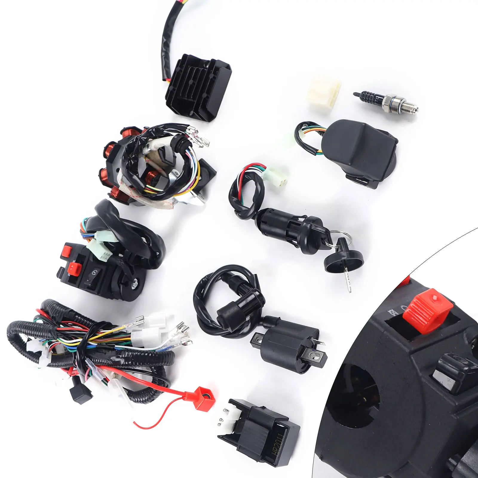 Motorcycle Full Complete Electric CDI Wiring Harness Wiring Loom Coil Rectifier Kits for 150-250 300CC ATV Quad