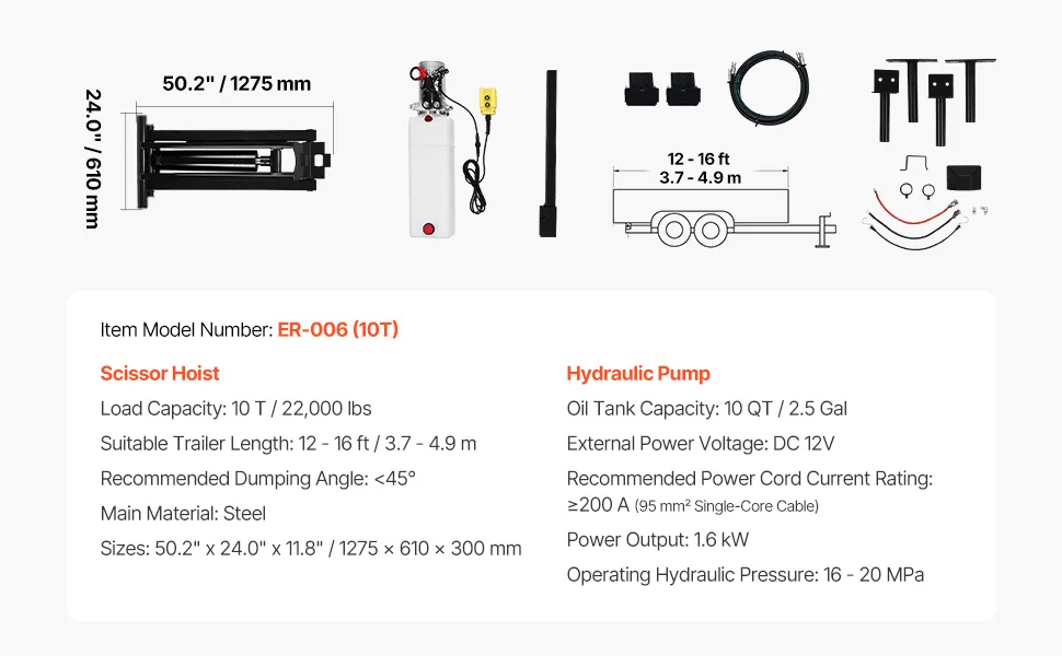 SucceBuy Hydraulic Dump Lift Kit 8/10T Dump Trailer Hydraulic Scissor Hoist Kit Hydraulic Dump Bed Kit with 12V Hydraulic Pump