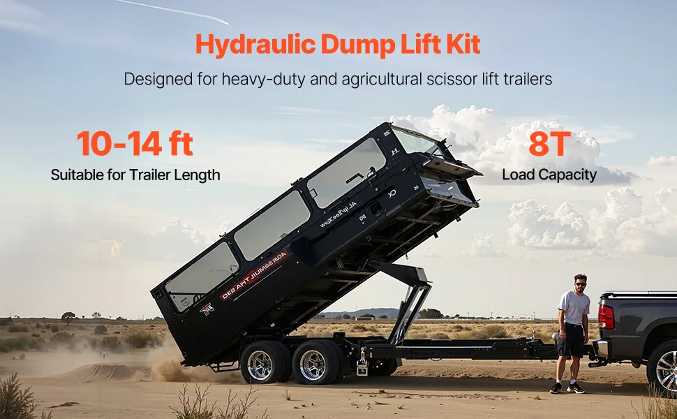 SucceBuy Hydraulic Dump Lift Kit 8/10T Dump Trailer Hydraulic Scissor Hoist Kit Hydraulic Dump Bed Kit with 12V Hydraulic Pump