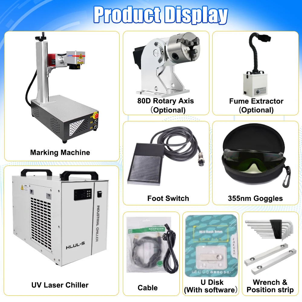 EU Stock CRS 10/15W UV Laser Marker with Chiller 355nm UV Laser Engraving Machine for Metal Wood PVC Acrylic Domestic Factory
