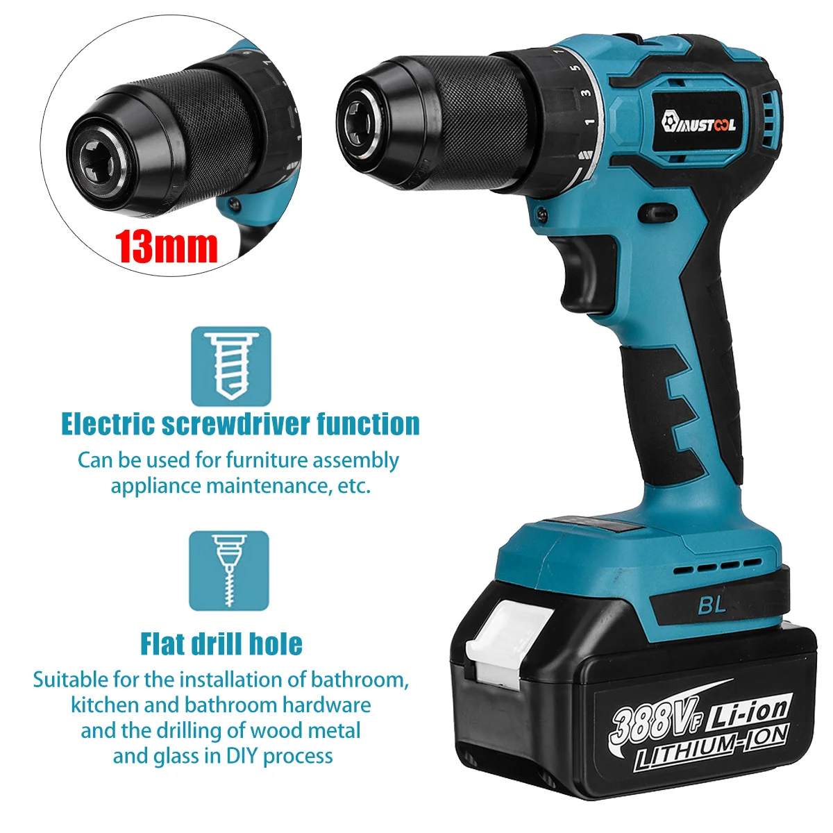Drillpro 4 in 1 Electric Power Tools Set 800N.M Electric Wrench Rotary Hammer 13mm Power Drill 125mm Angle Grinder For Battery