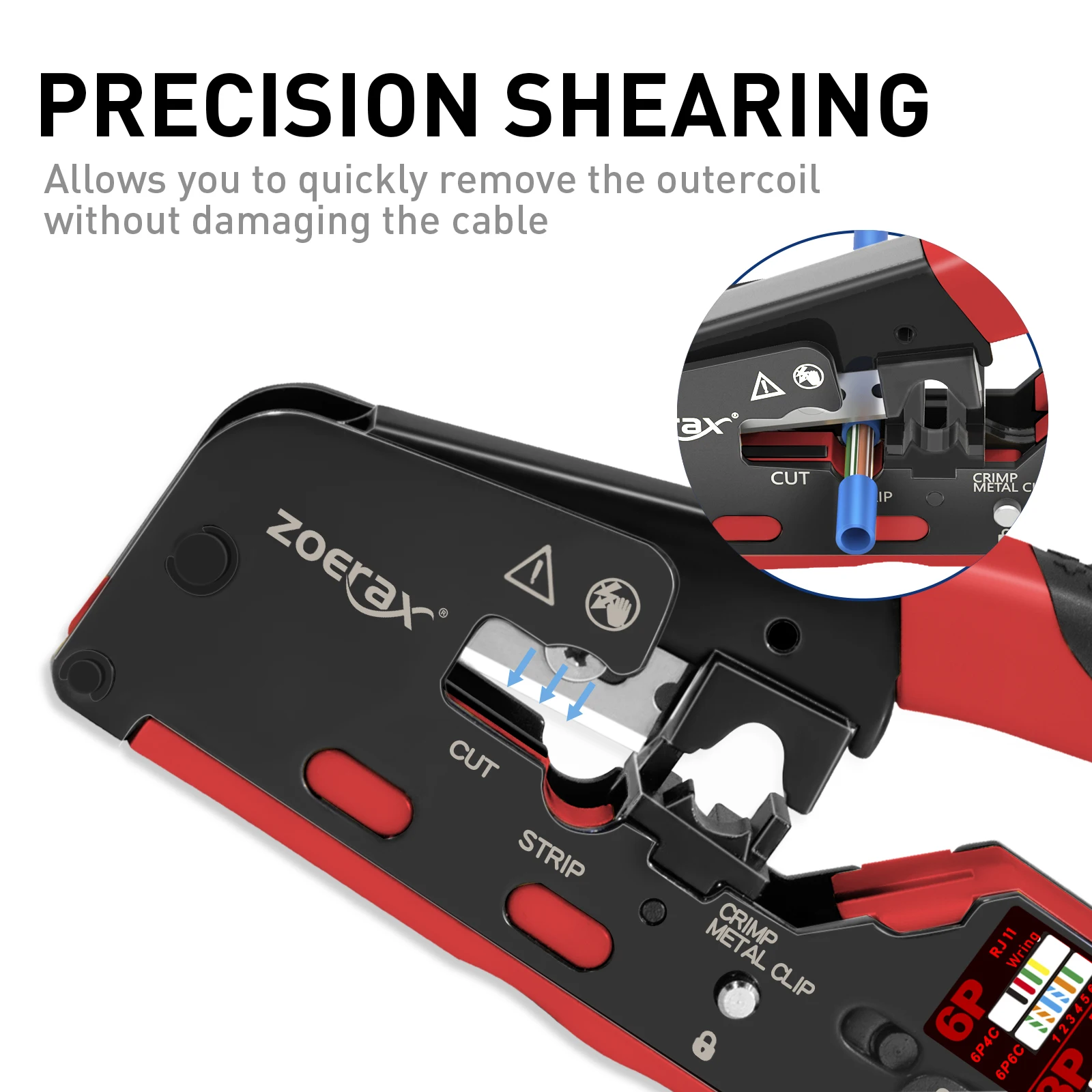 ZoeRax RJ45 Crimp Tool for Cat7 Cat6a Cat6 Cat5e Ethernet Connectors with wire stripping,cutting functions and Blade